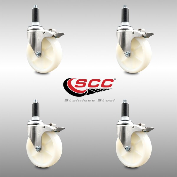 Service Caster 5 Inch 316SS Nylon Wheel Swivel 1-1/8 Inch Expanding Stem Caster Set Lock Brake SCC-SS316TTLEX20S514-NYS-118-4 - main
